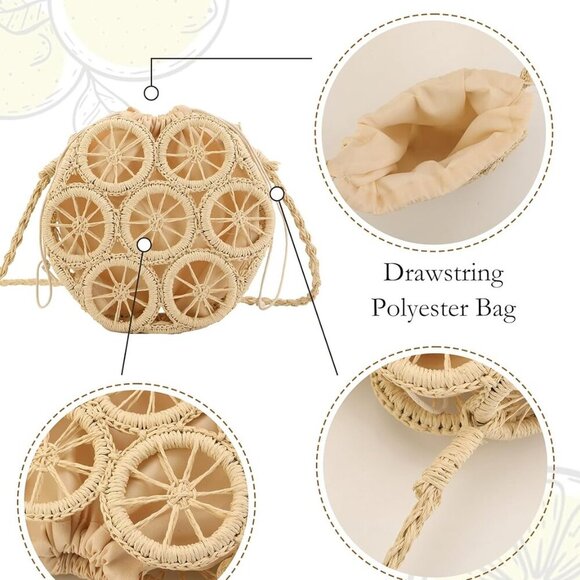Versatile Hollow Lemon Straw Purse - Lightweight Crossbody Beach Bag for Summer - Picture 2 of 6